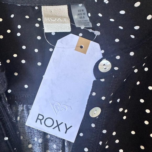 ROXY NWT polka-dot button down blouse – black/white, long sleeve, relaxed, sz M - Picture 4 of 8